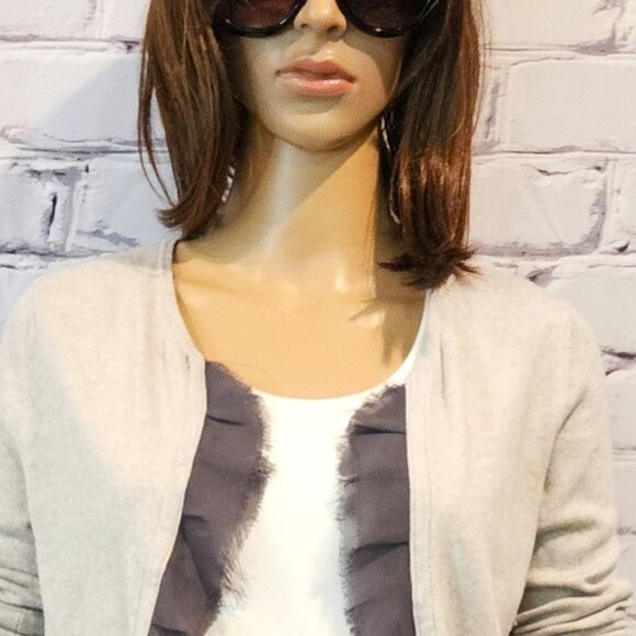 ANTHROPOLOGIE - GUINEVERE, Gray long sleeve open cardigan flattering hem details - Picture 5 of 11